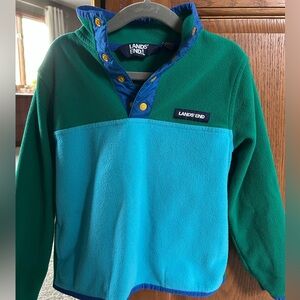 Lands' End Teal and Green Colorblock Fleece Pullover